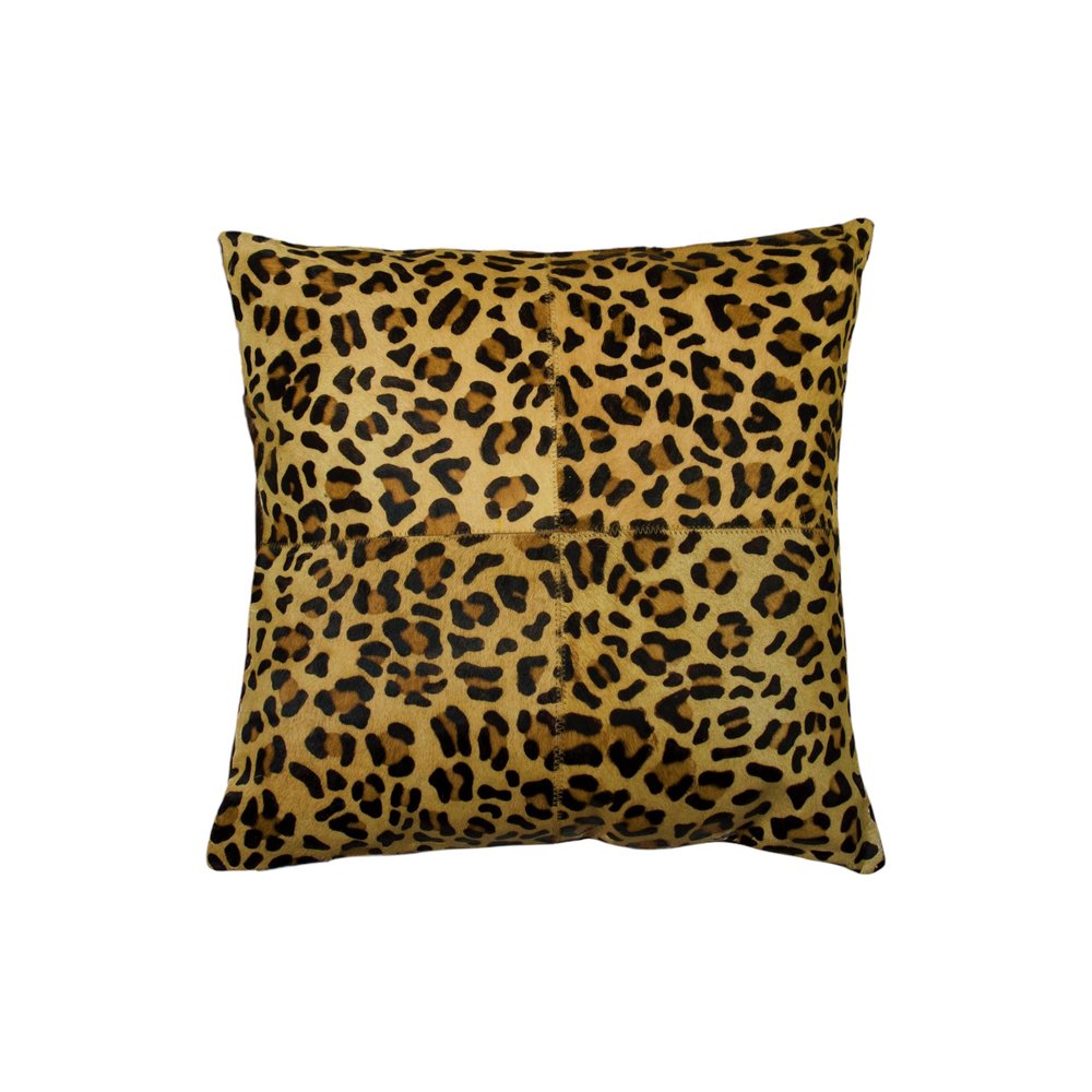 Set of Two 18" Brown and Black Leopard Cowhide Throw Pillows