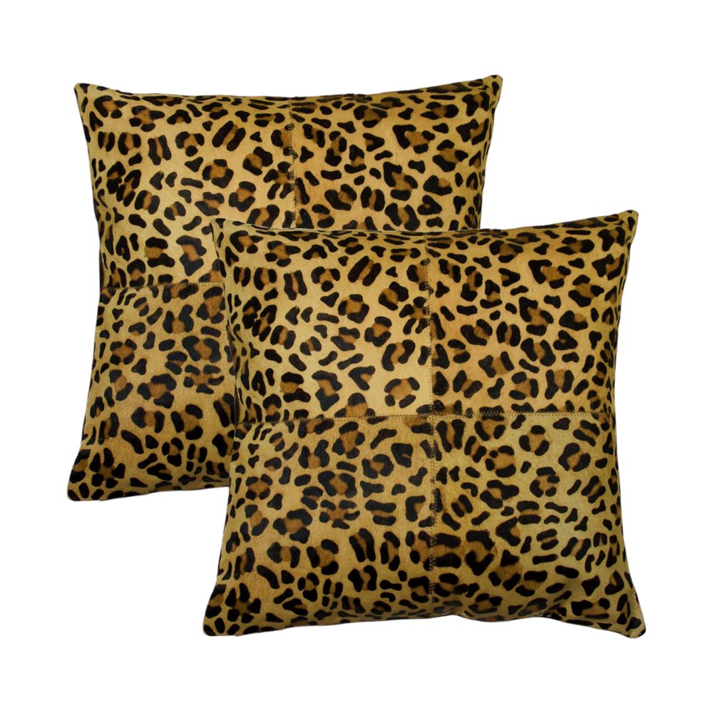 Set of Two 18" Brown and Black Leopard Cowhide Throw Pillows