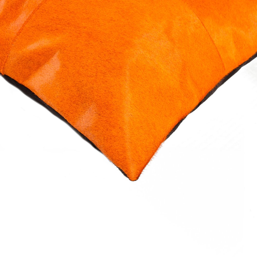 Set of Two 18" Orange Cowhide Throw Pillows
