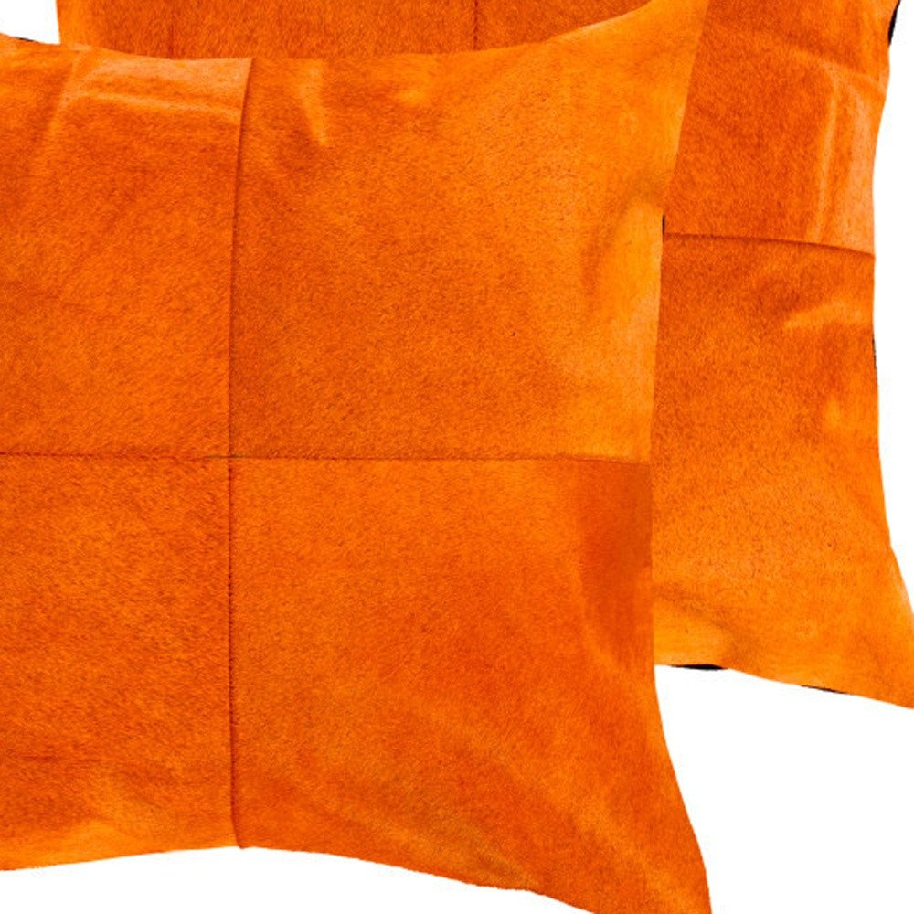 Set of Two 18" Orange Cowhide Throw Pillows