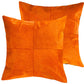 Set of Two 18" Orange Cowhide Throw Pillows