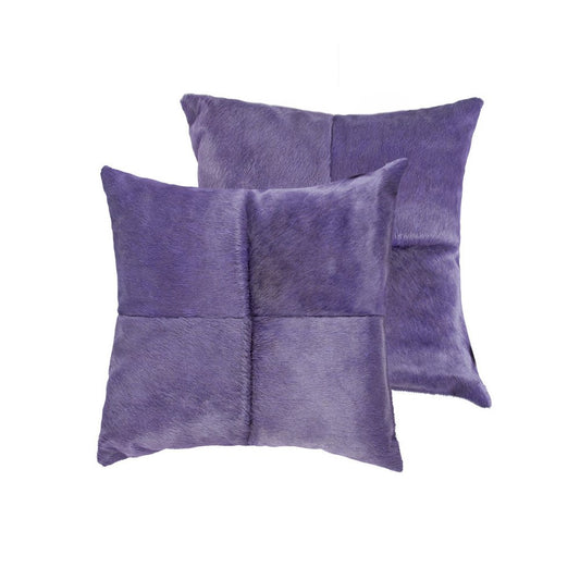 Set of Two 18" Purple Cowhide Throw Pillows