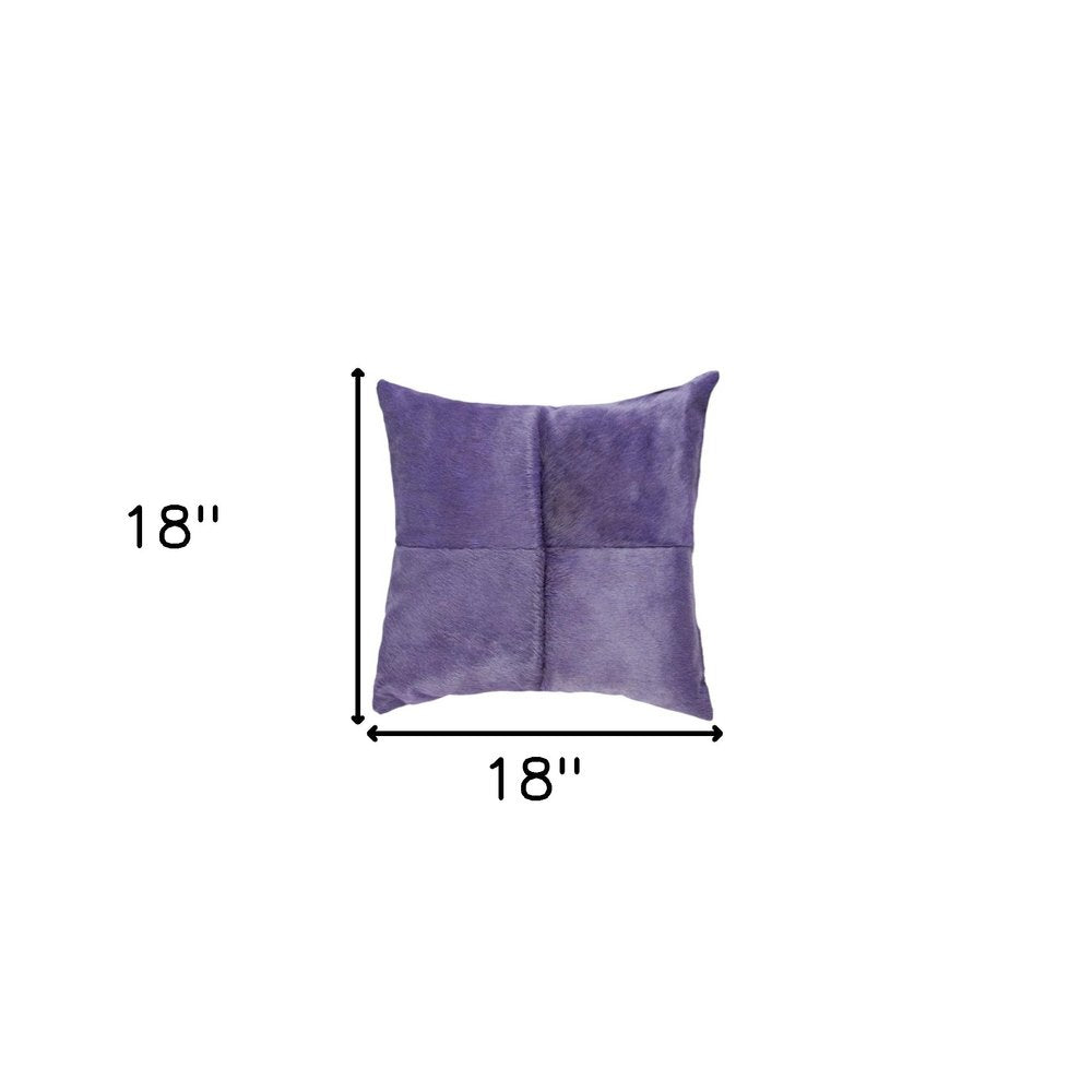 Set of Two 18" Purple Cowhide Throw Pillows