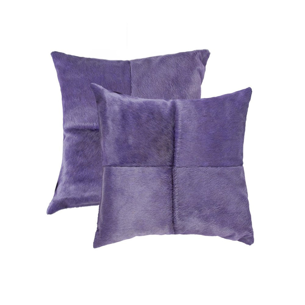 Set of Two 18" Purple Cowhide Throw Pillows