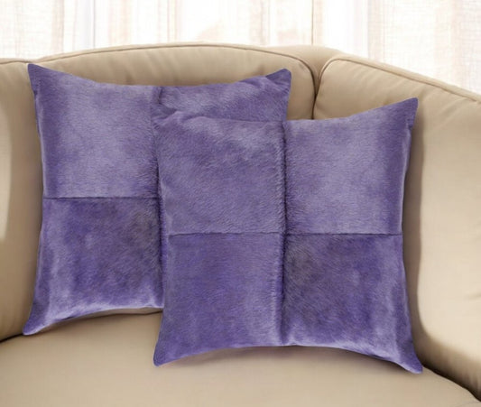 Set of Two 18" Purple Cowhide Throw Pillows