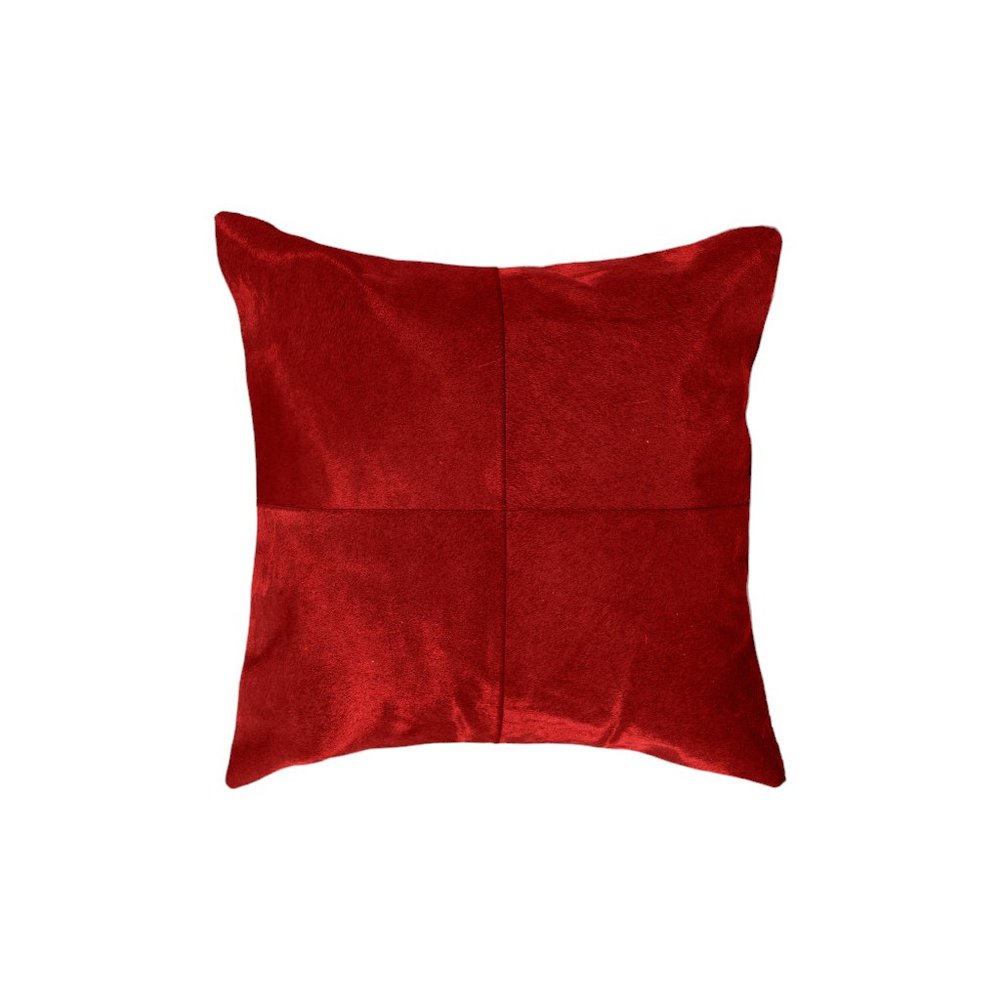 Set of Two 18" Red Cowhide Throw Pillows