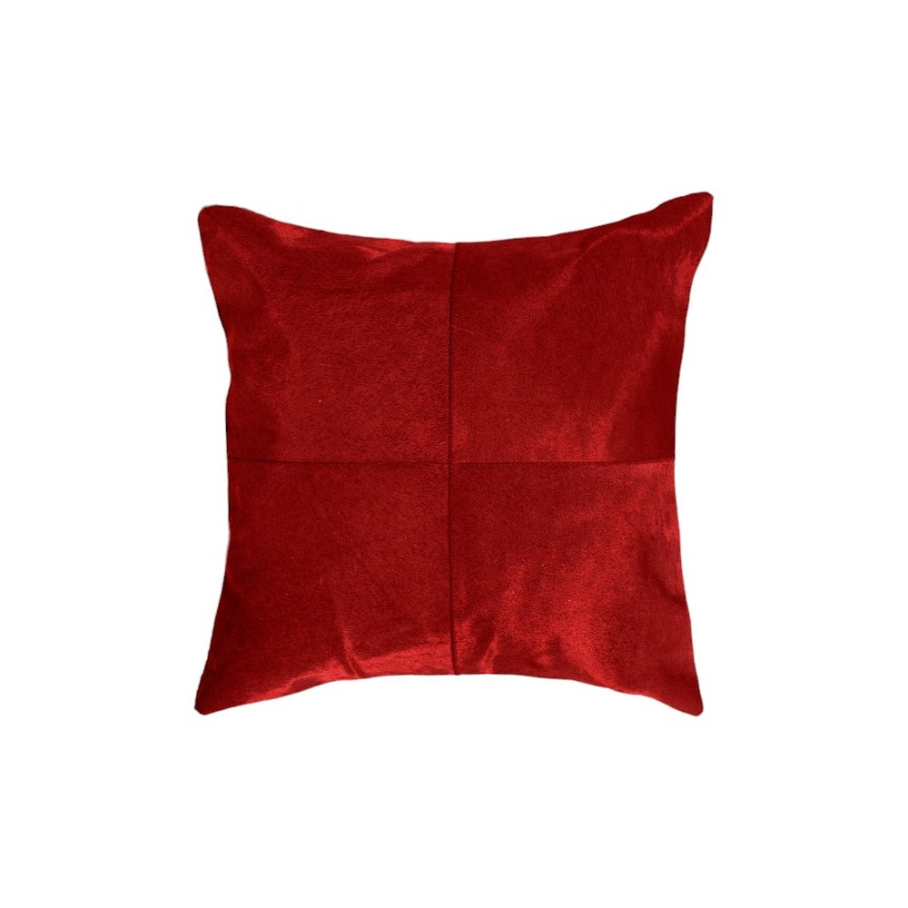 Set of Two 18" Red Cowhide Throw Pillows