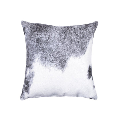 18" Gray and White Cowhide Throw Pillow
