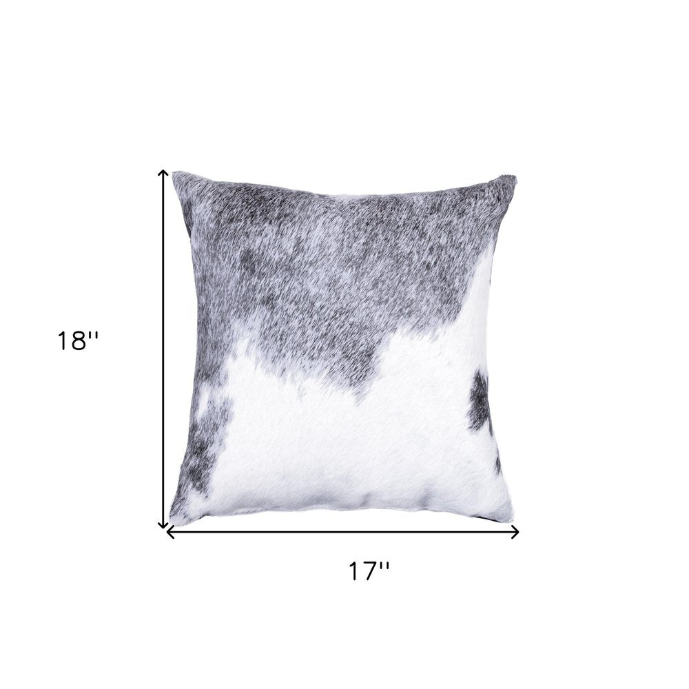18" Gray and White Cowhide Throw Pillow