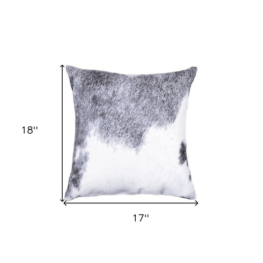 18" Gray and White Cowhide Throw Pillow