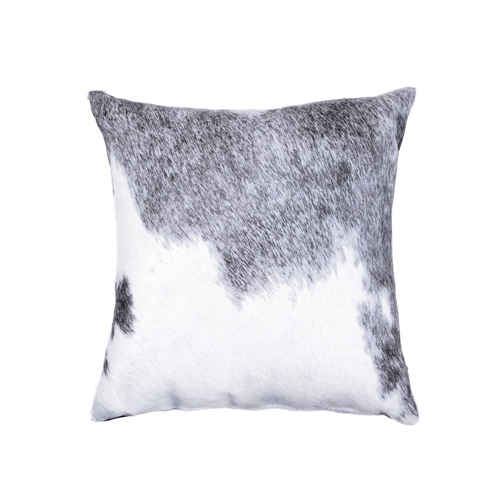 18" Gray and White Cowhide Throw Pillow