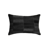 12" X 20" Black Patchwork Cowhide Lumbar Throw Pillow