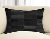 12" X 20" Black Patchwork Cowhide Lumbar Throw Pillow