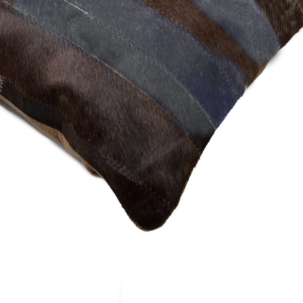 12" X 20" Chocolate Patchwork Cowhide Lumbar Throw Pillow