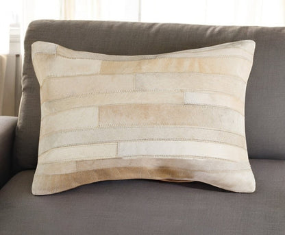 12" X 20" Natural Patchwork Cowhide Lumbar Throw Pillow