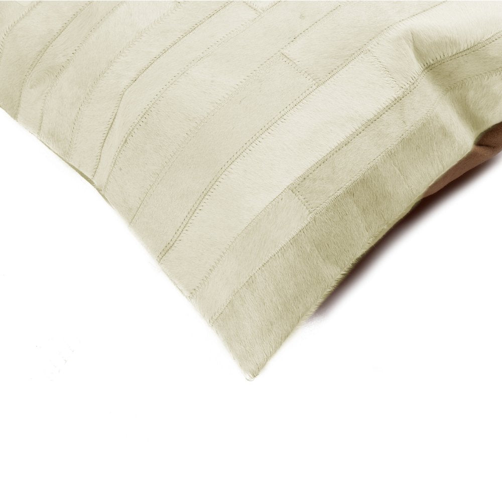 12" X 20" Off White Patchwork Cowhide Lumbar Throw Pillow