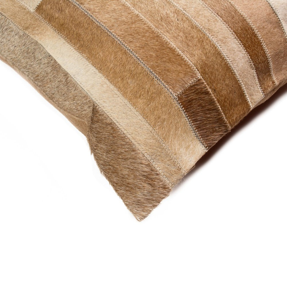 12" X 20" Tan Lumbar Patchwork Cowhide Throw Pillow