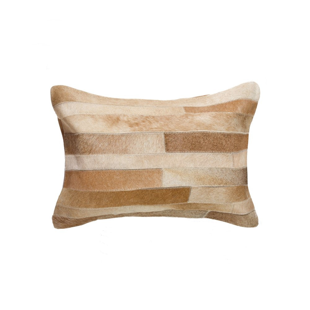 12" X 20" Tan Patchwork Cowhide Lumbar Throw Pillow