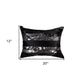 Set of Two 12" X 20" Black and Silver Striped Cowhide Lumbar Throw Pillows with Glitter