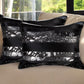 Set of Two 12" X 20" Black and Silver Striped Cowhide Lumbar Throw Pillows with Glitter
