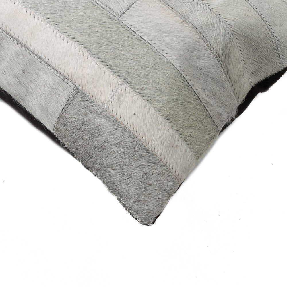 Set of Two 12" X 20" Gray Patchwork Cowhide Lumbar Throw Pillows