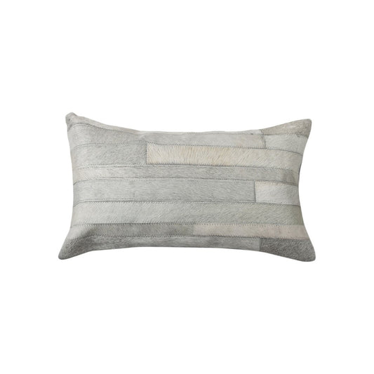 Set of Two 12" X 20" Gray Patchwork Cowhide Lumbar Throw Pillows