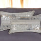 Set of Two 12" X 20" Gray and Silver Striped Cowhide Lumbar Throw Pillows with Glitter