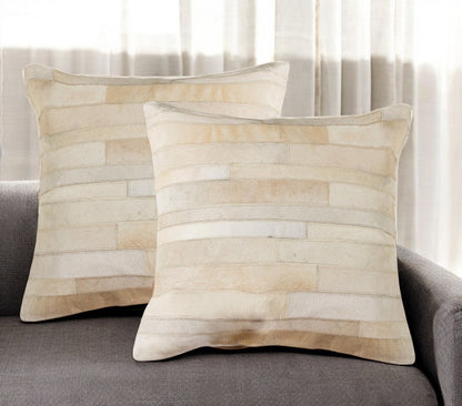 Set of Two 18" Natural Patchwork Cowhide Throw Pillows