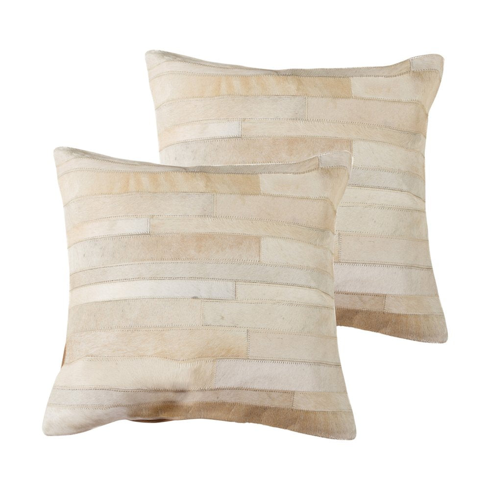 Set of Two 18" Natural Patchwork Cowhide Throw Pillows