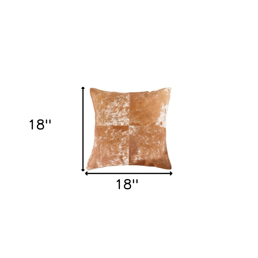 Set of Two 18" Brown and White Cowhide Cowhide Throw Pillows