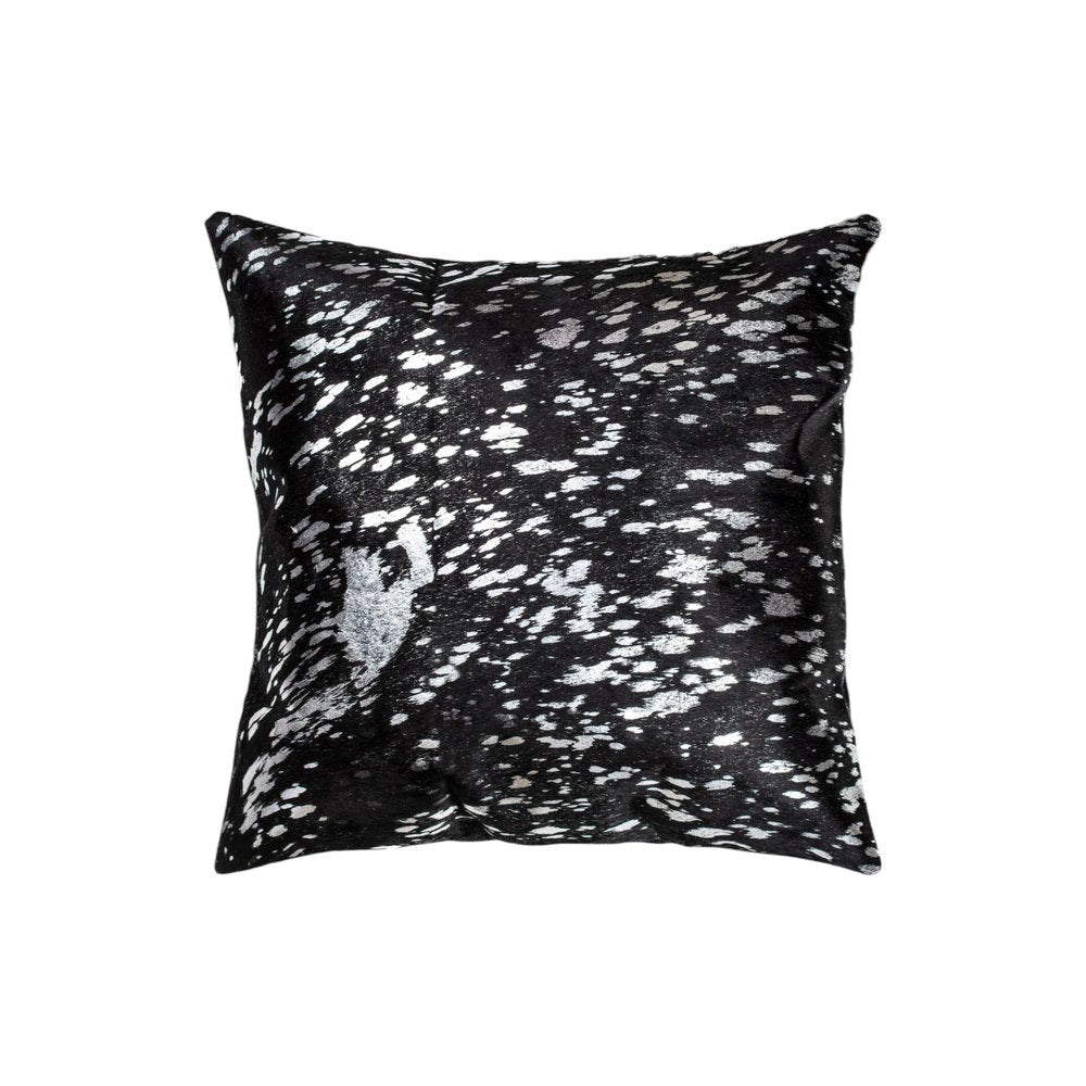 Set of Two 18" Black and Silver Abstract Cowhide Throw Pillows with Glitter