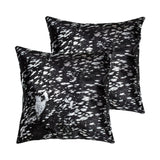 Set of Two 18" Black and Silver Abstract Cowhide Throw Pillows with Glitter