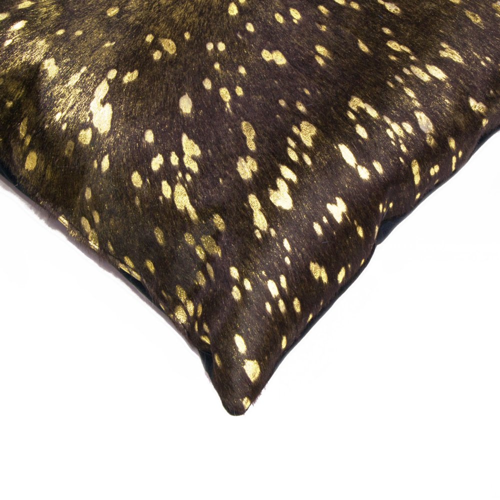Set of Two 12" X 20" Chocolate and Gold Abstract Cowhide Lumbar Throw Pillows with Glitter