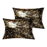 Set of Two 12" X 20" Chocolate and Gold Abstract Cowhide Lumbar Throw Pillows with Glitter