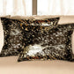 Set of Two 12" X 20" Chocolate and Gold Abstract Cowhide Lumbar Throw Pillows with Glitter