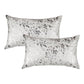 Set of Two 12" X 20" Gray and Silver Abstract Cowhide Lumbar Throw Pillows with Glitter