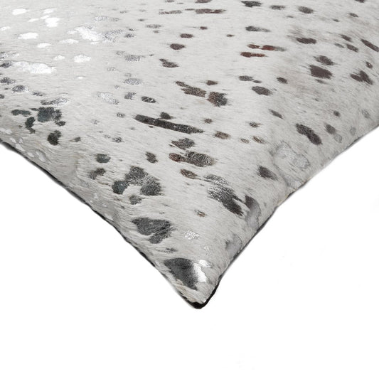 Set of Two 12" X 20" Gray and Silver Abstract Cowhide Lumbar Throw Pillows with Glitter