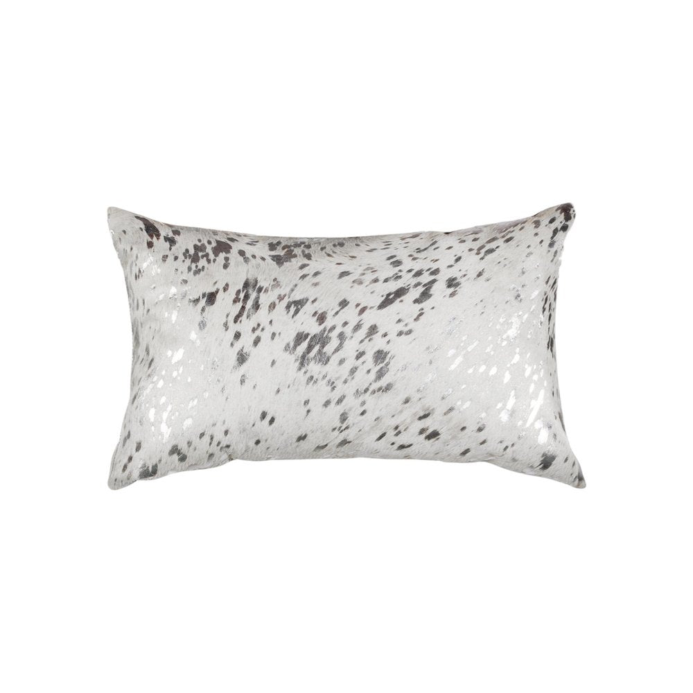 Set of Two 12" X 20" Gray and Silver Abstract Cowhide Lumbar Throw Pillows with Glitter