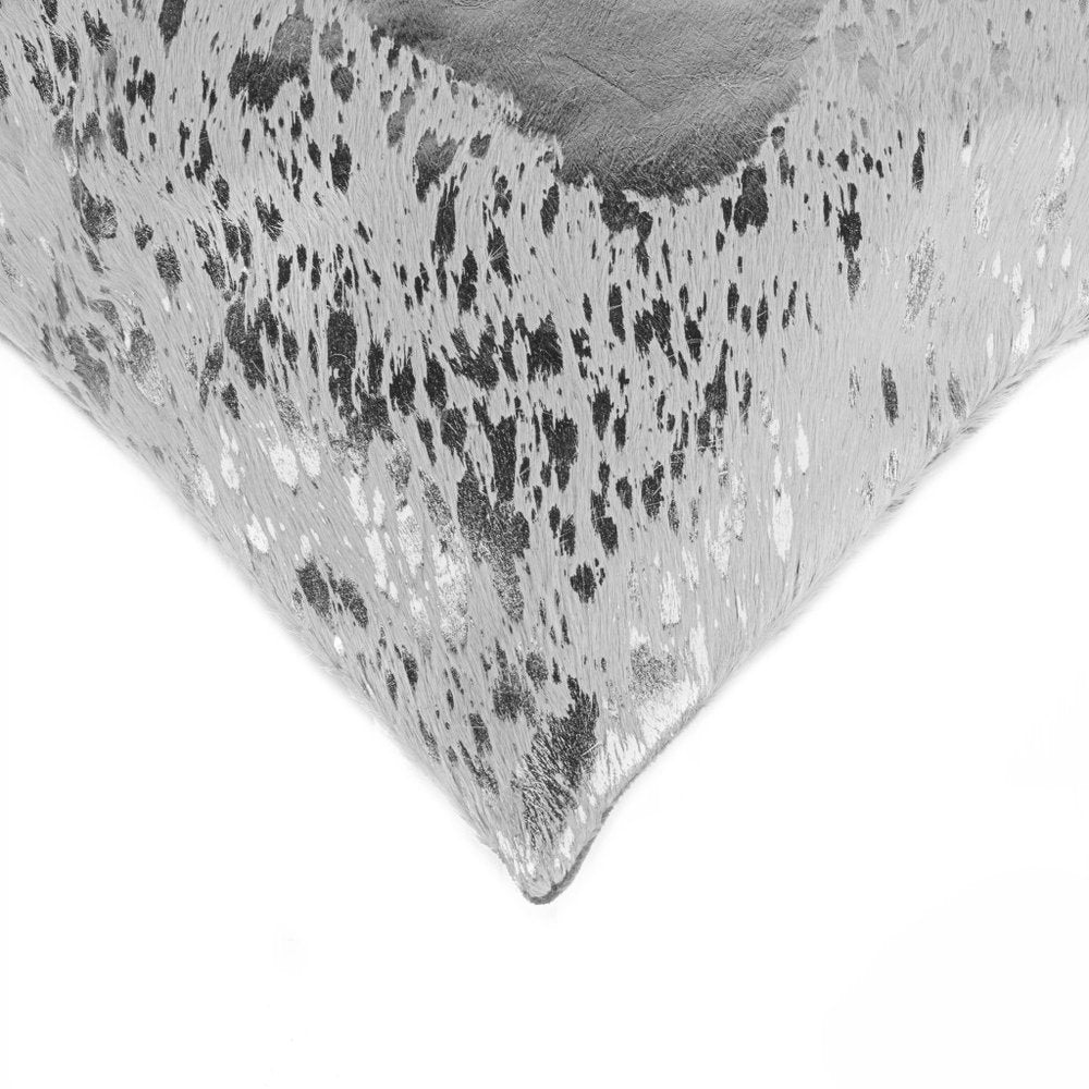 Set of Two 18" Gray and Silver Abstract Cowhide Throw Pillows with Glitter