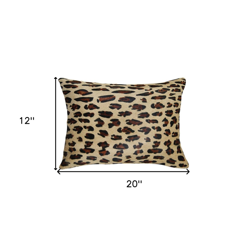 Set of Two 12" X 20" Brown and Black Leopard Cowhide Lumbar Throw Pillows