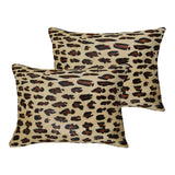 Set of Two 12" X 20" Brown and Black Leopard Cowhide Lumbar Throw Pillows