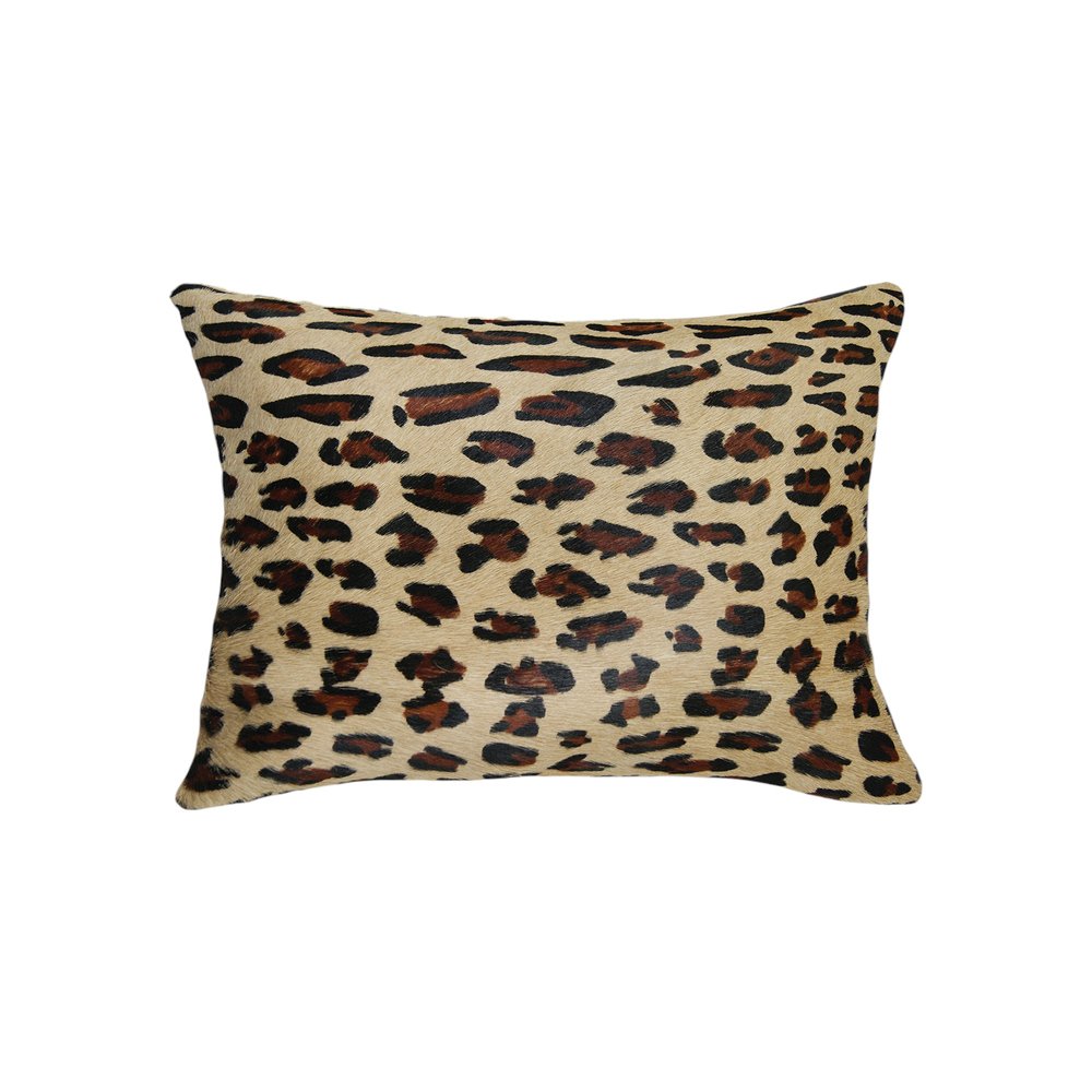 Set of Two 12" X 20" Brown and Black Leopard Cowhide Lumbar Throw Pillows