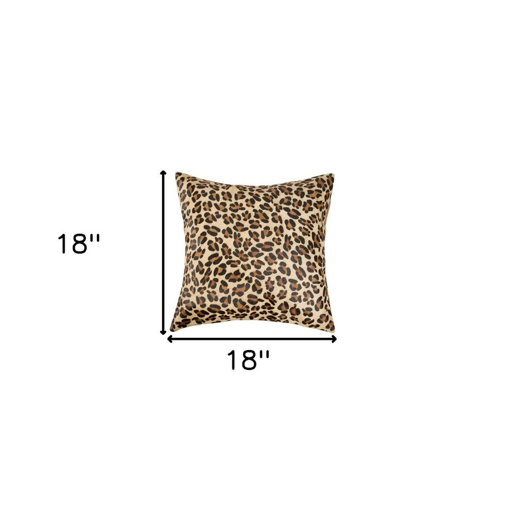 Set of Two 18" Brown and Black Leopard Cowhide Throw Pillows