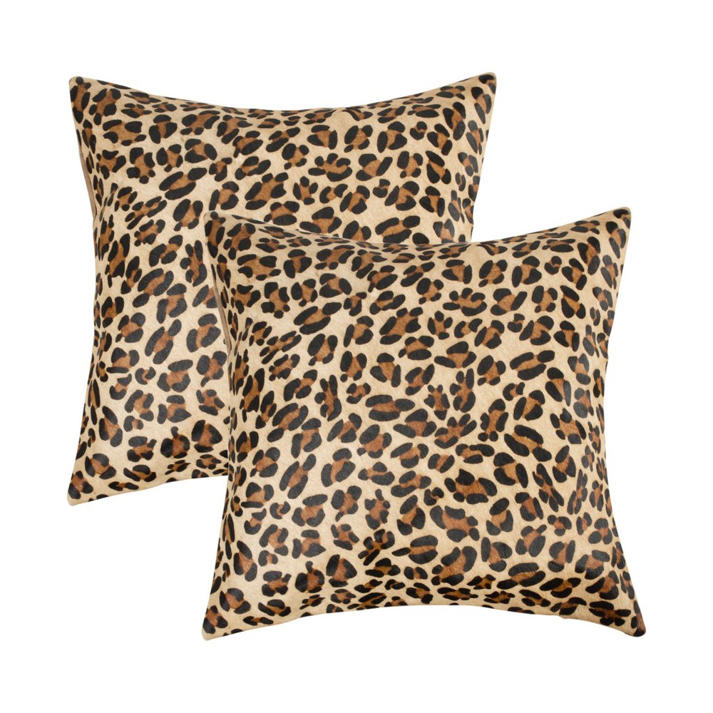 Set of Two 18" Brown and Black Leopard Cowhide Throw Pillows