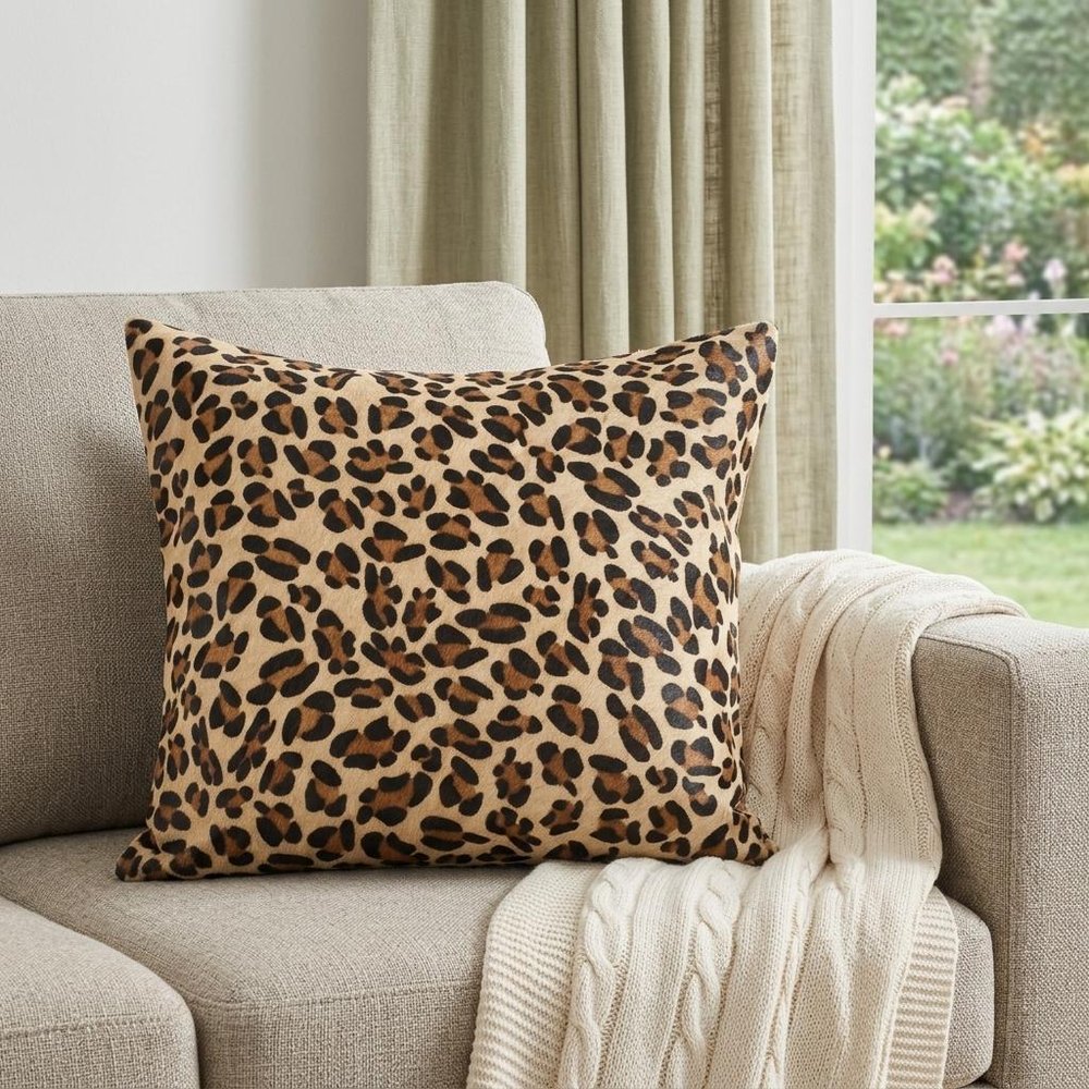 Set of Two 18" Brown and Black Leopard Cowhide Throw Pillows