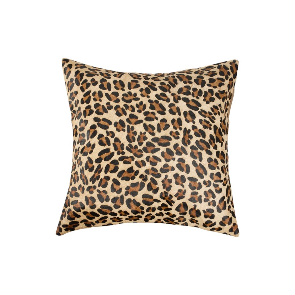 Set of Two 18" Brown and Black Leopard Cowhide Throw Pillows
