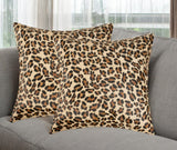 Set of Two 18" Brown and Black Leopard Cowhide Throw Pillows