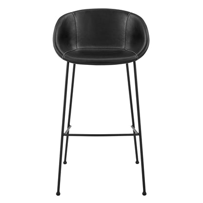 Set of Two 30" Black Faux Leather and Steel Low Back Bar Height Bar Chairs