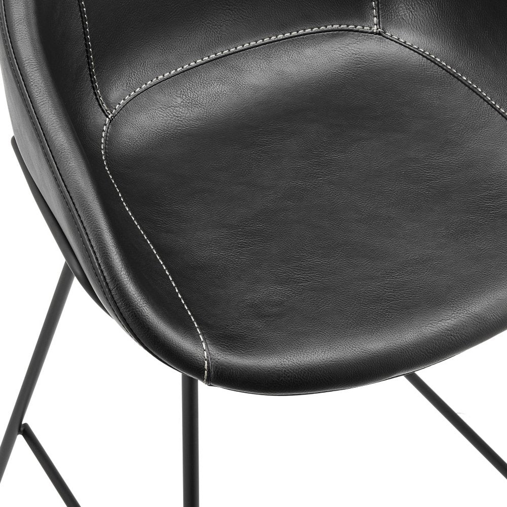 Set of Two 30" Black Faux Leather and Steel Low Back Bar Height Bar Chairs