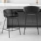 Set of Two 26" Black Faux Leather and Steel Low Back Counter Height Bar Chairs